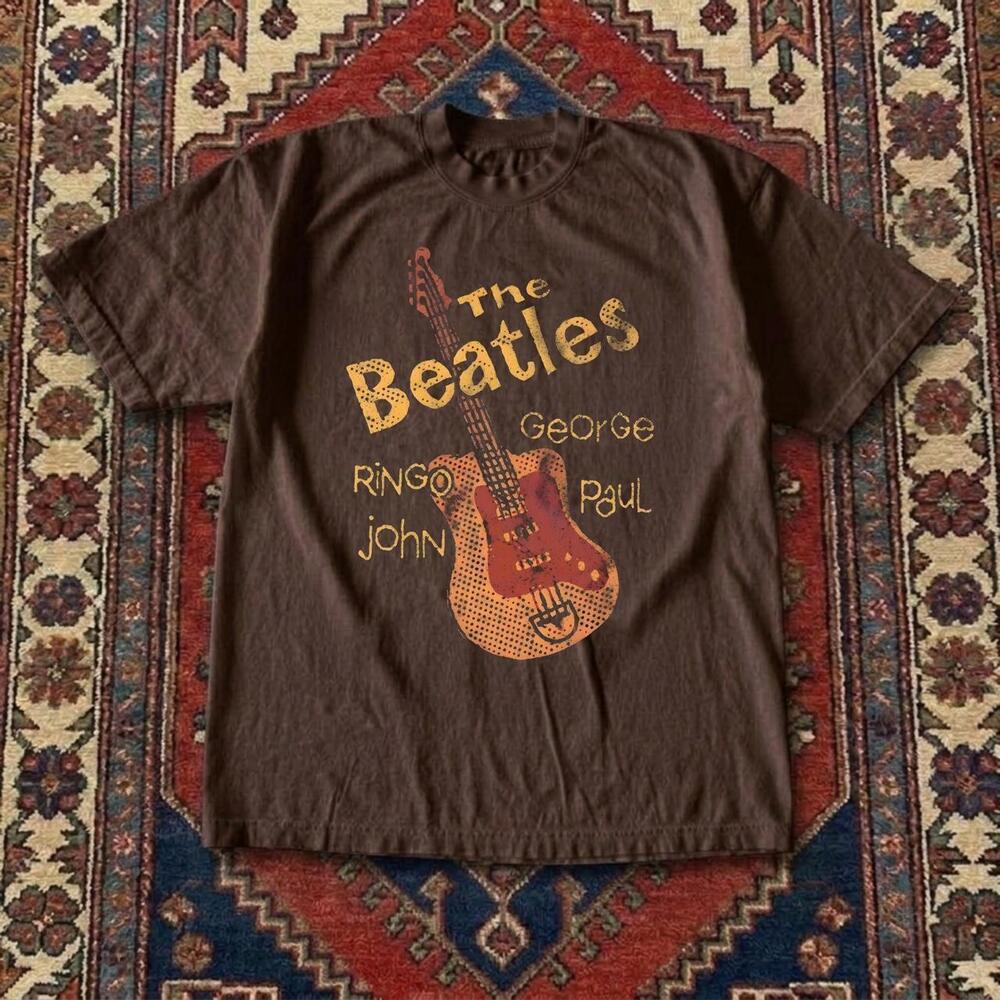 The Beatles Bass Guitar Names Dark Chocolate Classic Rock Graphic T-Shirt